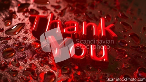 Image of Red Glossy Surface Thank you concept creative art poster.