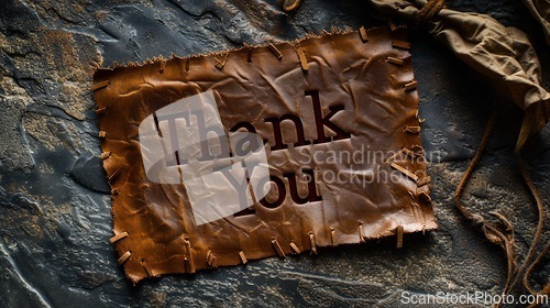 Image of Rustic Leather Thank you concept creative art poster.