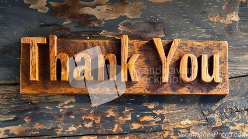 Image of Wooden Teak Thank you concept creative art poster.