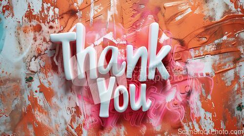 Image of White Glossy Surface Thank you concept creative art poster.
