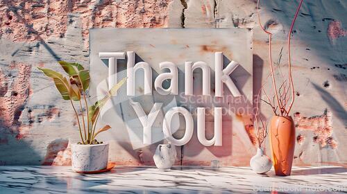 Image of White Marble Thank you concept creative art poster.