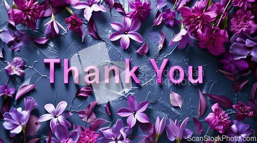 Image of Violet Glossy Surface Thank you concept creative art poster.