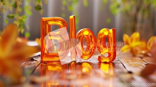 Image of Orange Glossy Surface Blog concept creative art poster.