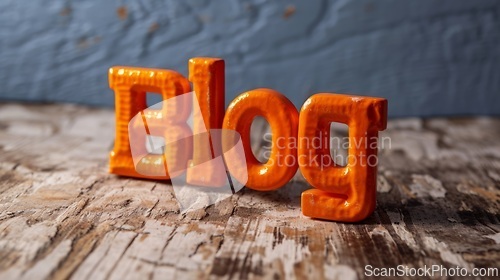 Image of Orange Glossy Surface Blog concept creative art poster.