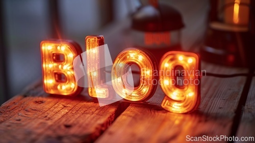 Image of Orange LED Blog concept creative art poster.