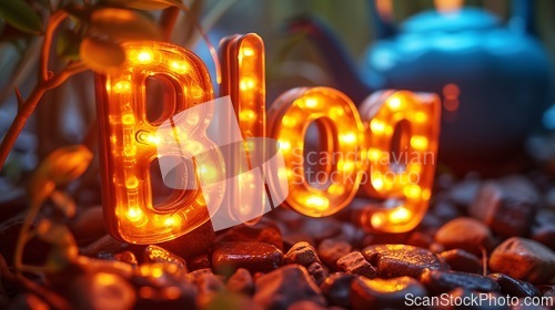 Image of Orange LED Blog concept creative art poster.