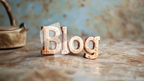 Image of Beige Glossy Surface Blog concept creative art poster.