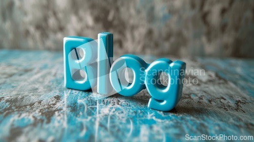 Image of Blue Glossy Surface Blog concept creative art poster.