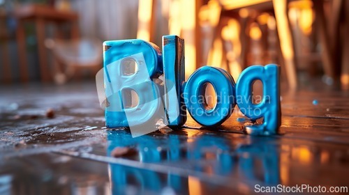 Image of Blue Glossy Surface Blog concept creative art poster.