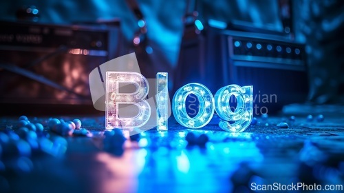 Image of Blue LED Blog concept creative art poster.