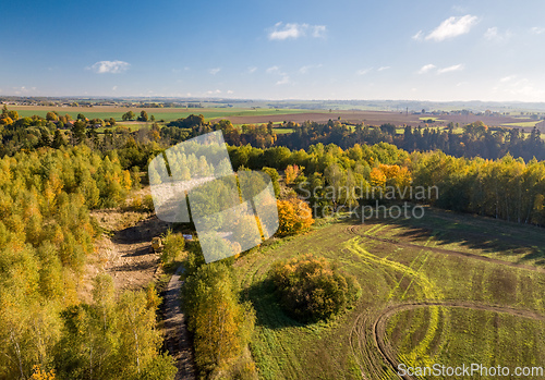 Image of Aerial view of autumn countryside, traditional fall landscape in central Europe