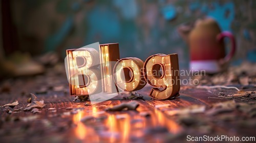Image of Brown LED Blog concept creative art poster.