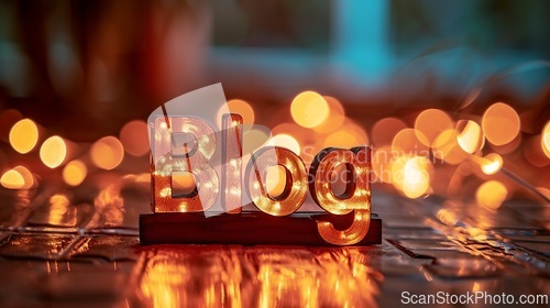 Image of Brown LED Blog concept creative art poster.