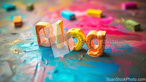 Image of Colorful Glossy Surface Blog concept creative art poster.