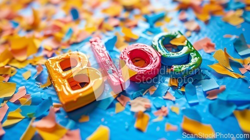 Image of Colorful Glossy Surface Blog concept creative art poster.