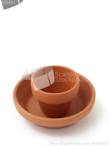 Image of Empty Orange Gardening Pots and Tools