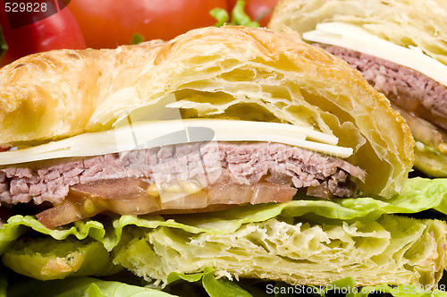 Image of gourment roast beef sandwich on croissant