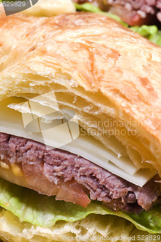 Image of gourment roast beef sandwich on croissant