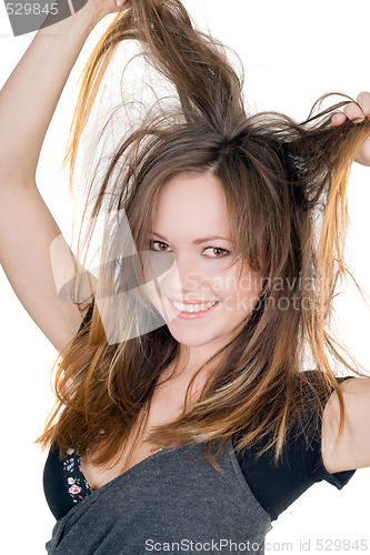 Image of Portrait of the smiling playful girl. Isolated 