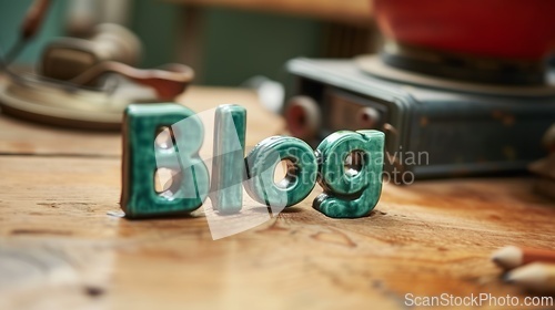 Image of Green Glossy Surface Blog concept creative art poster.