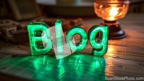 Image of Green LED Blog concept creative art poster.