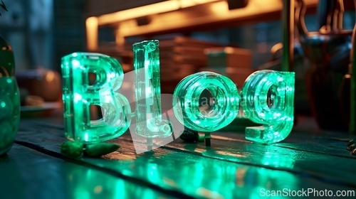Image of Green LED Blog concept creative art poster.