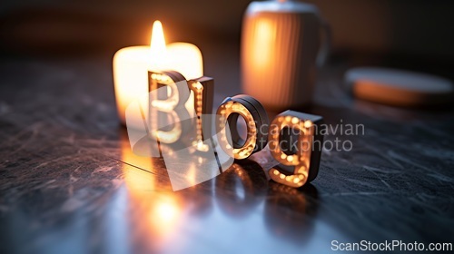 Image of Grey LED Blog concept creative art poster.