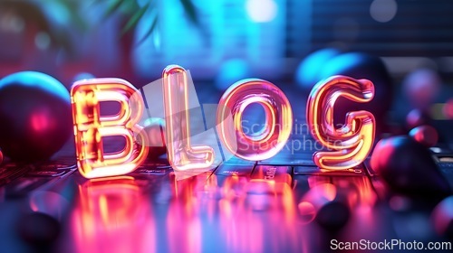 Image of Holo Glossy Surface Blog concept creative art poster.