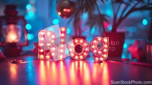 Image of Holo LED Blog concept creative art poster.