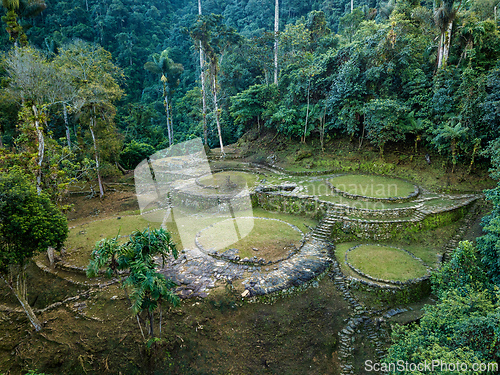 Image of Ciudad Perdida, ancient ruins in Sierra Nevada mountains. Santa Marta, Colombia wilderness