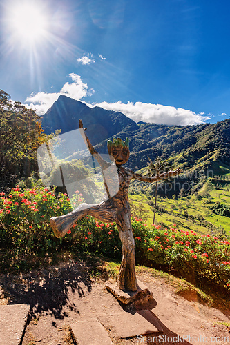 Image of Entertainment center in Valle del Cocora Valley with tall wax palm trees. Salento, Quindio department. Colombia