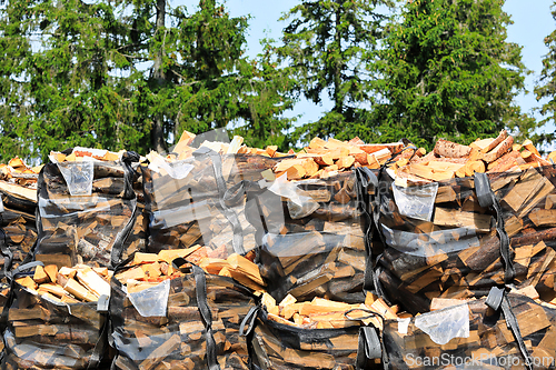 Image of Stacked Bags of Cut Firewood