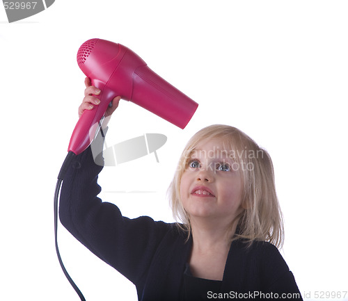 Image of Child with Pink Hair Dryer