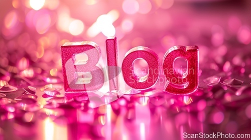 Image of Pink Glossy Surface Blog concept creative art poster.
