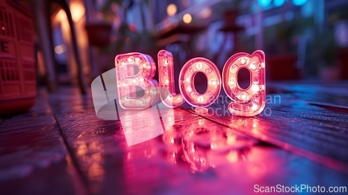 Image of Pink LED Blog concept creative art poster.