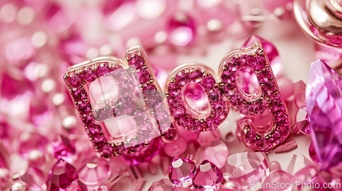 Image of Pink Sapphire Crystal Blog concept creative art poster.