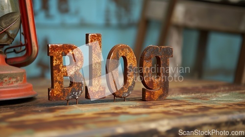 Image of Rusty Iron Blog concept creative art poster.