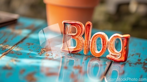Image of White Glossy Surface Blog concept creative art poster.
