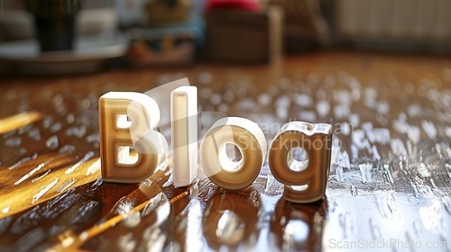 Image of White Glossy Surface Blog concept creative art poster.