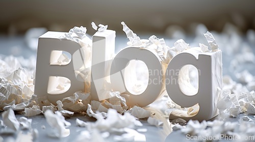Image of White Glossy Surface Blog concept creative art poster.