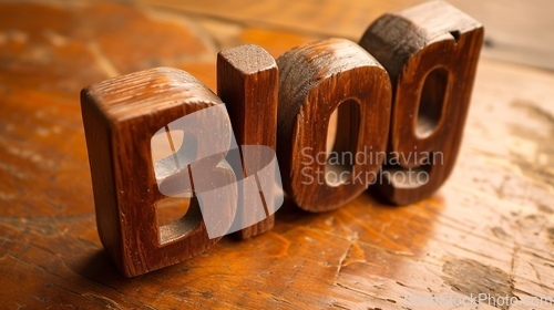 Image of Wooden Mahogany Blog concept creative art poster.