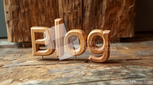 Image of Wooden Oak Blog concept creative art poster.