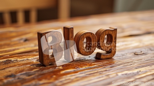 Image of Wooden Teak Blog concept creative art poster.