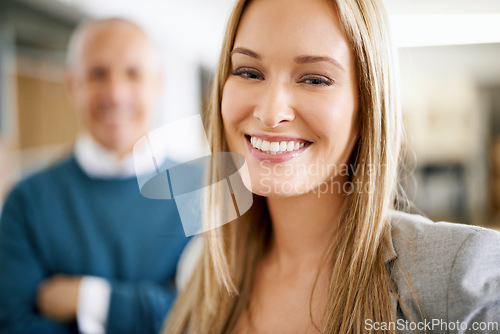 Image of Smile, woman and portrait of business people in warehouse with confidence, logistics or distribution. Partnership, shipping and team at industrial cargo inventory store with happy, face and pride