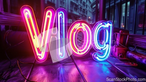 Image of The word Vlog created in Neon Calligraphy.