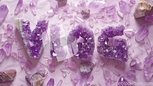 Image of Amethyst Crystal Vlog concept creative art poster.