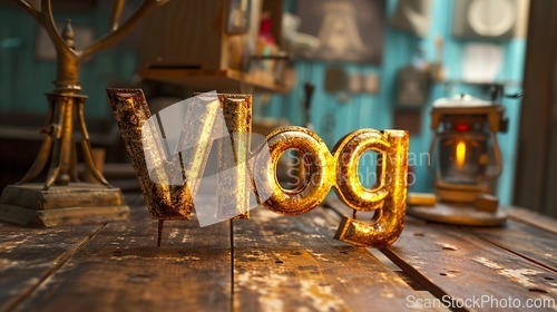 Image of Antique Gold Vlog concept creative art poster.