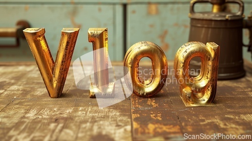 Image of Antique Gold Vlog concept creative art poster.