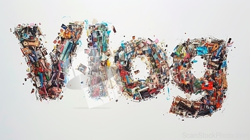 Image of The word Vlog created in Collage Typography.