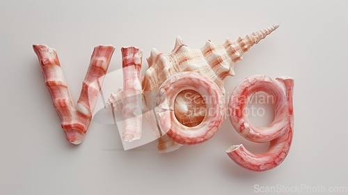 Image of The word Vlog created in Conch Shell Letters.